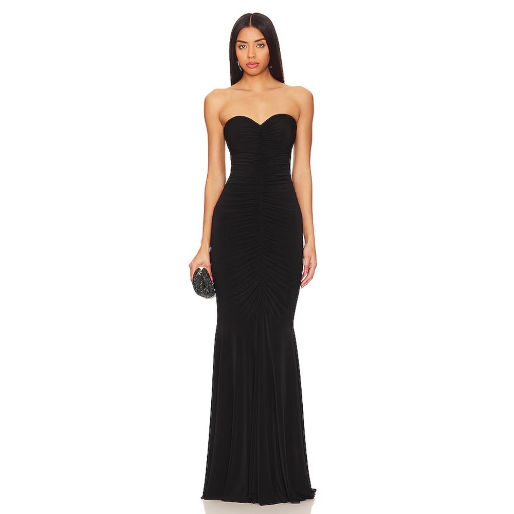 Norma Kamali Strapless Shirred Front Fishtail Gown in Black Size XXS READ